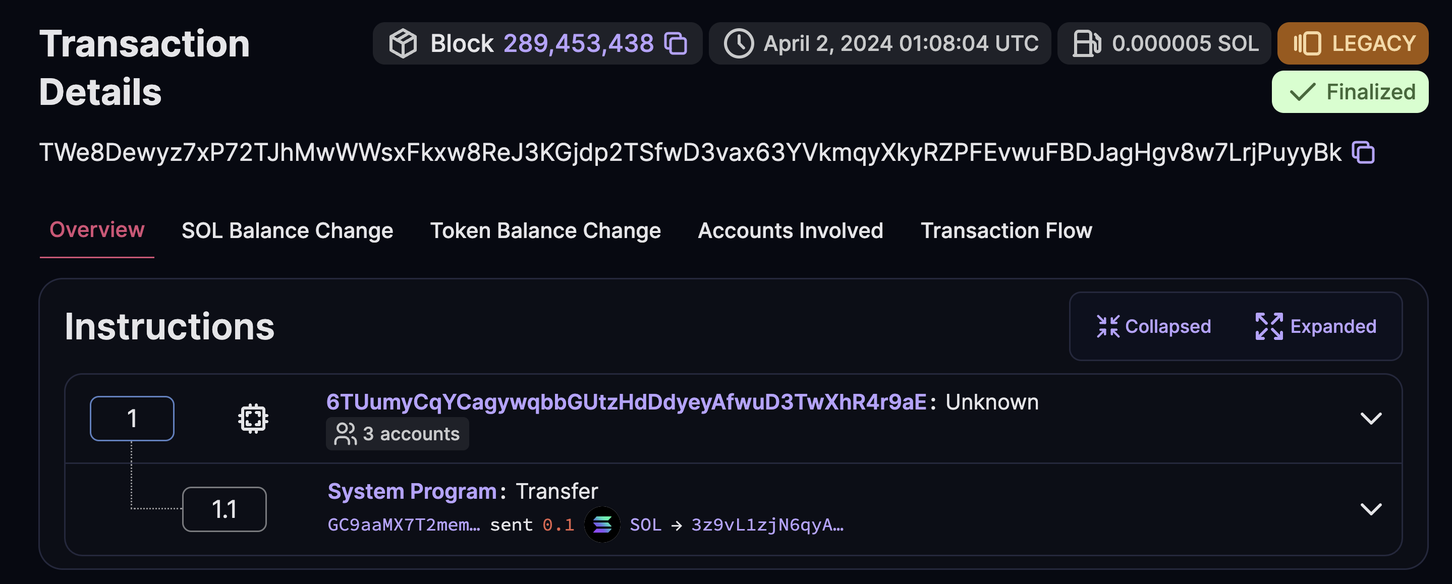 Transaction details